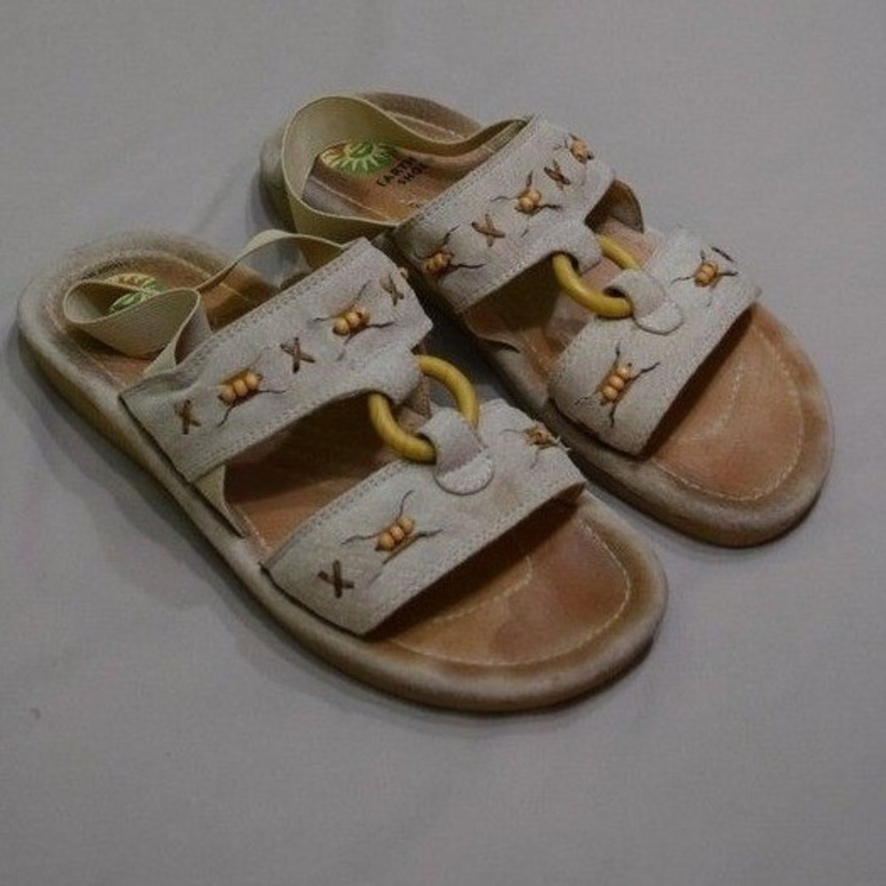 Earth Shoe Beaded Leather Slingback Sandals Boho Indie Coastal Grandma 8.5